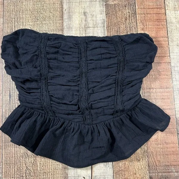 Free People Fun in the Sun Black Strapless Peplum Top XS Boho Whimsygoth Grunge - Image 2