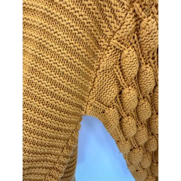 Elodie Women Large Orange Chunky Knit Bubble‎ Sleeve Pullover Sweater CSSR2072 - Image 4