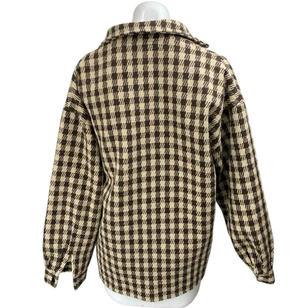 Princess Polly Cream Black Wool Plaid Checkered Long Sleeve Coat Jacket Size M/L - Image 2
