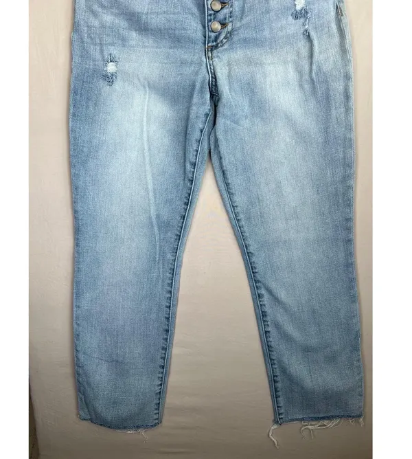 KUT From The Kloth Reese Jeans Sz 8 Light Wash High Waist Distressed Button Fly - Image 6