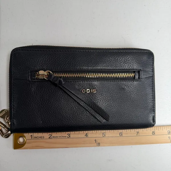 Lodis Ellie Single Zip Wristlet Black Pebbled Leather RFID Gold Hardware Wallet - Image 14