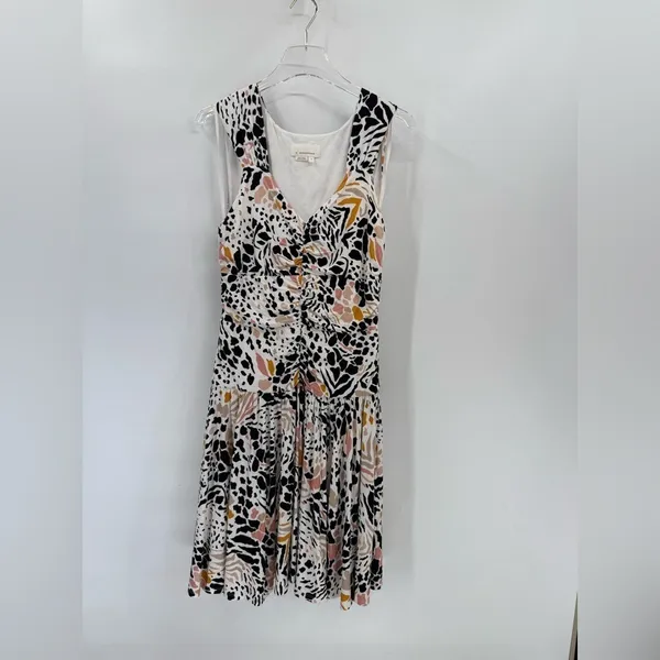 Anthropologie‎ Ramona Dress Jersey Ruched White Animal Print Size M - Image 2