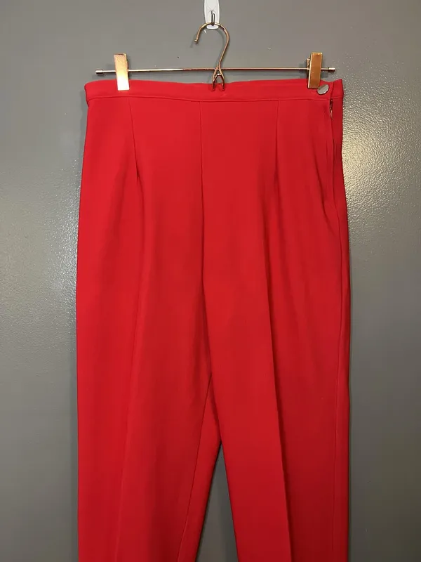 Allen Samo Pants Womens Medium Red High Waist Tapered Leg Slit Hem Zip USA - Image 2