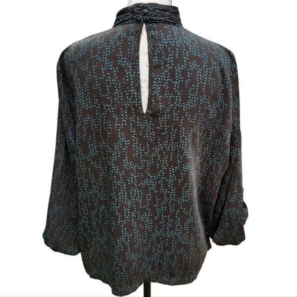 Prologue -605 mock neck 3/4‎ balloon sleeves blouse black and teal Large - Image 3
