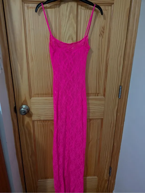 Skims Hot Pink Lace Maxi Slip Dress Size Small - Image 2