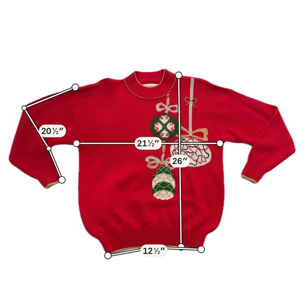 Vintage Dana Scott Christmas Sweater Women L Red Gold Ornament Gold Embroidery - Image 2