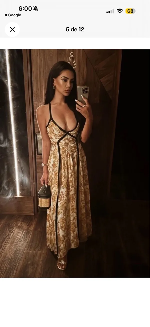 Zara Yellow Floral Maxi Dress with Black Piping - Image 4
