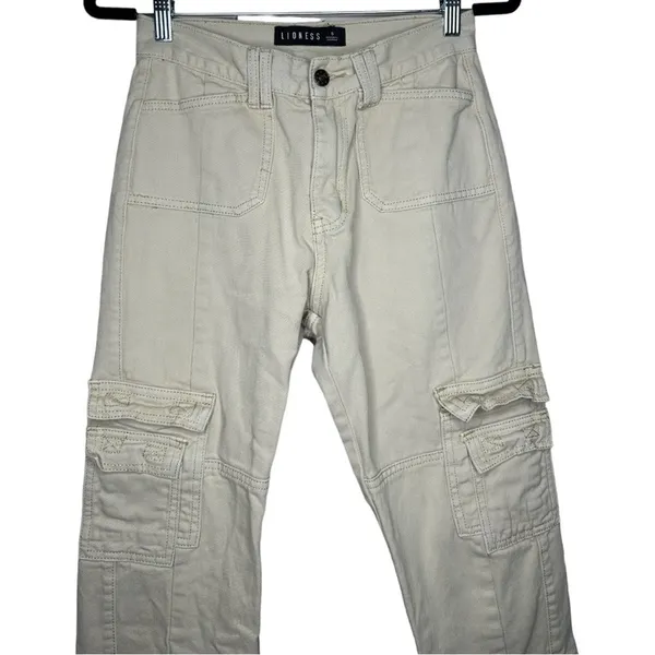 Lioness Stacey High Rise Cargo Pants Tan Beige Small - Image 5