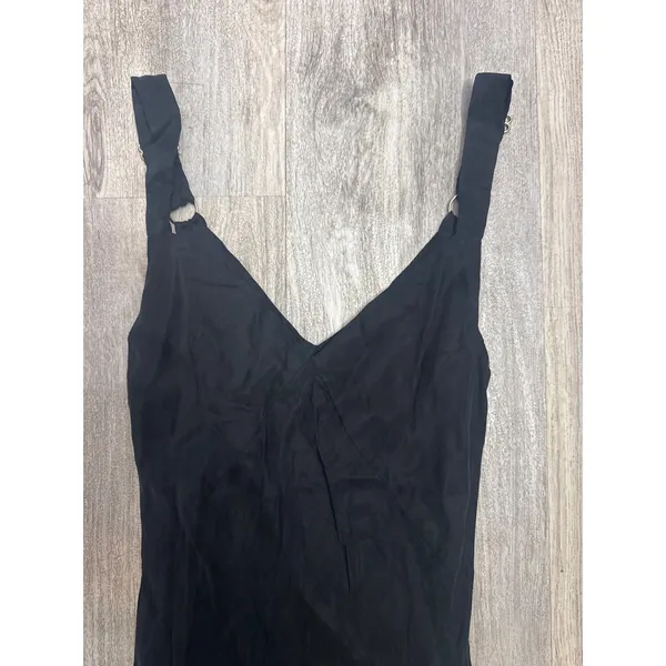Dissh Kendall Black Midi Slip Dress Cupro Viscose V Neck Gold Ring Straps US 4 - Image 6