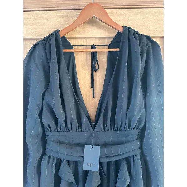 NWT NBD Revolve Anya Mini Puff Sleeve Dress in Black Metallic Women’s size Small - Image 5