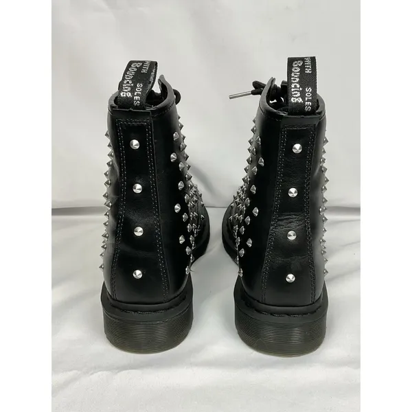 Dr. Martens 1460 Stud Combat Boots Black Wanama Leather 8-Eye Lace Up Ladies 7 - Image 4