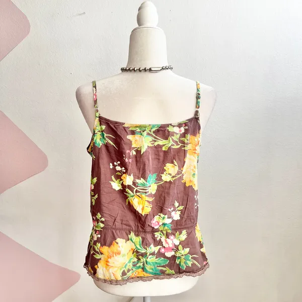 Love Squared Brown Floral Lace Trim Tank Top Y2K 2000s Cottagecore Boho Vintage‎ Medium - Image 2
