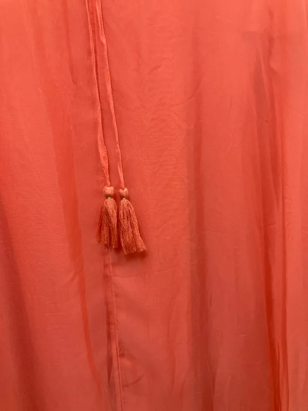 Tommy Bahama Lanai Breeze Double Layer Chiffon Tunic Dress M Coral Pink Tassel - Image 13