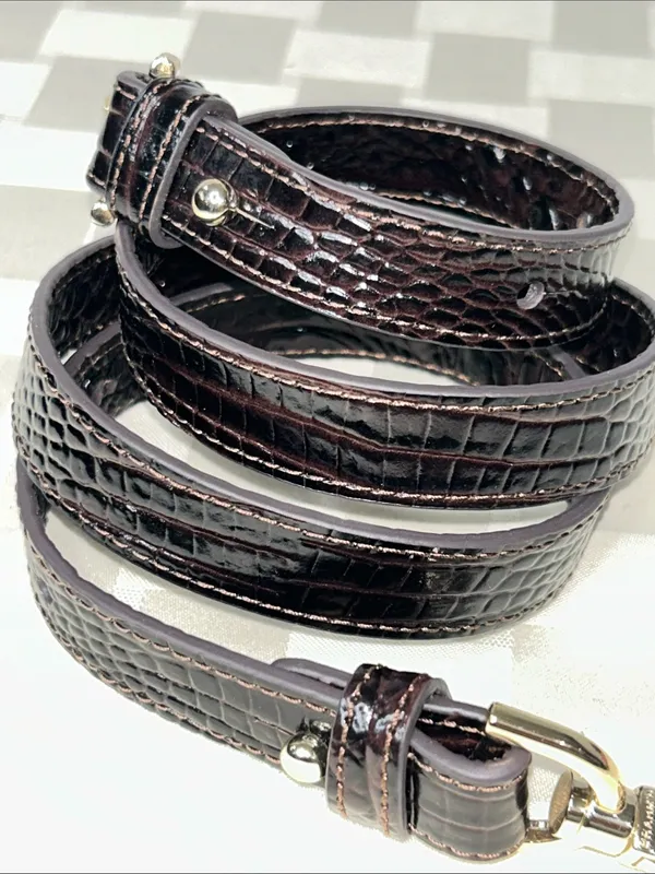 Brahmin Leather Croc-Embossed Detachable Strap with Gold Hardware - Dark Brown - Image 5