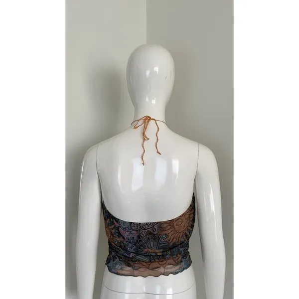 Romwe Whimsigoth Mesh Halter Top Beaded Sun Moon Print Boho Hippie Grunge Y2K Fest XL - Image 8