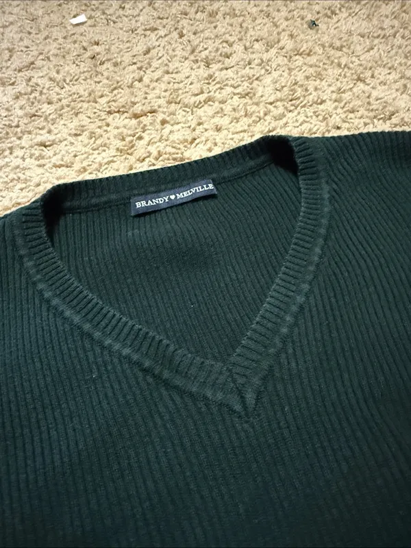 Brandy Melville Dark Green Cropped V-Neck Sweater - Image 2