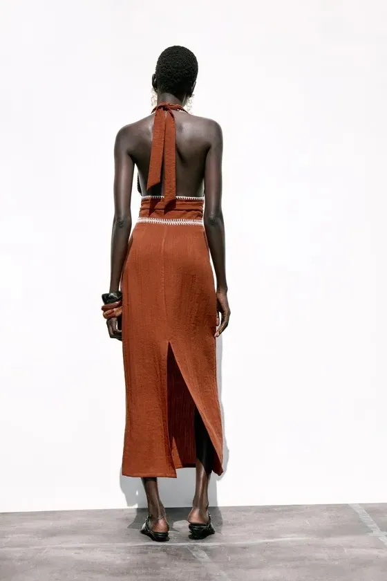 Zara Sleeveless V-Neck Brown Cotton Bohemian Maxi Dress - Image 7