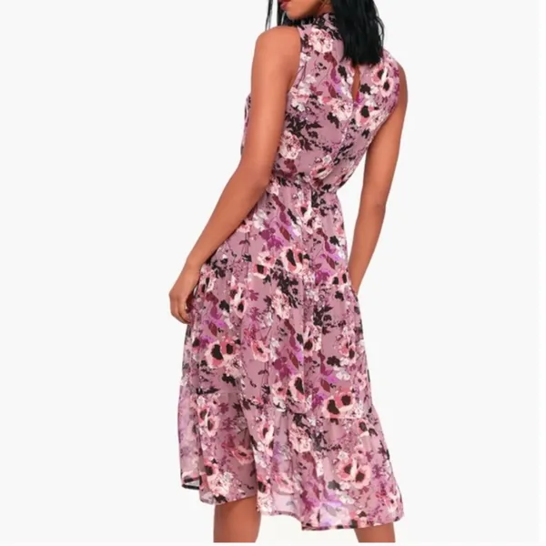 Lulus Mauve Floral Mock Neck Midi Dress - Image 2