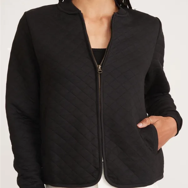Marine Layer Corbet Quilted Bomber Jacket Black Size M Lightweight Zip Up - Image 3