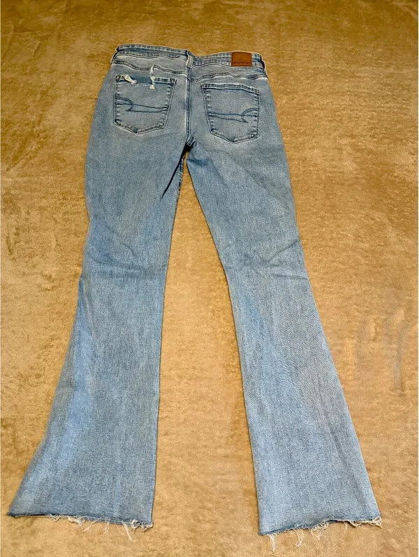 American Eagle Next Level Stretch Light Wash Distressed Flare Jeans - Image 2