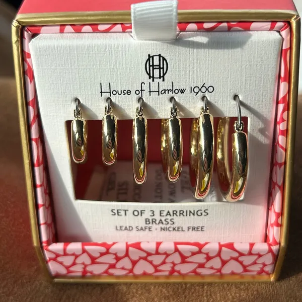 House of‎ Harlow 1960 Set of 3 Gold Tone Hoop Earrings Lead Safe Nickel Free - Image 2