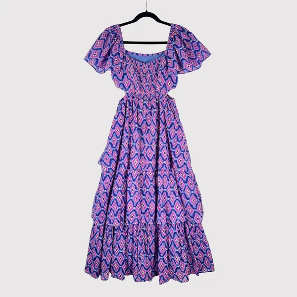 Banjanan Dress Purple Bonnie Maxi Floral Layered Cutout Fit Flare Boho Small - Image 3