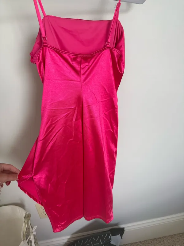 Honey and Rosie pink satin mini dress size small - Image 4