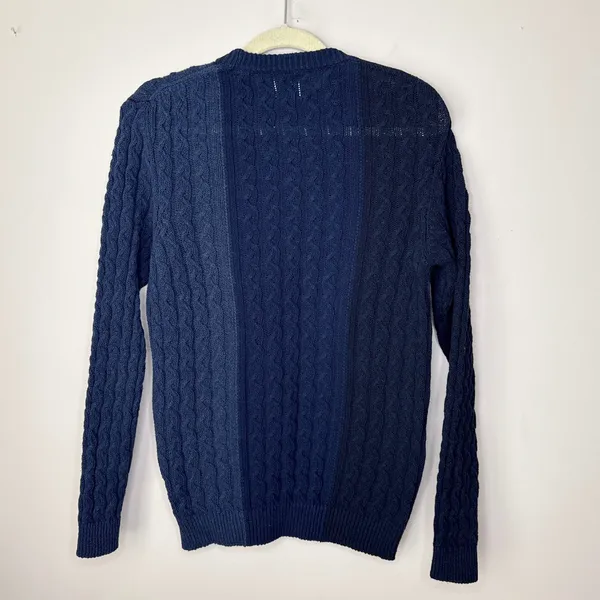 Zara‎ Women's Medium Tri-Colored Navy Blue Cable Knit Sweater Crew Neck Cotton - Image 4