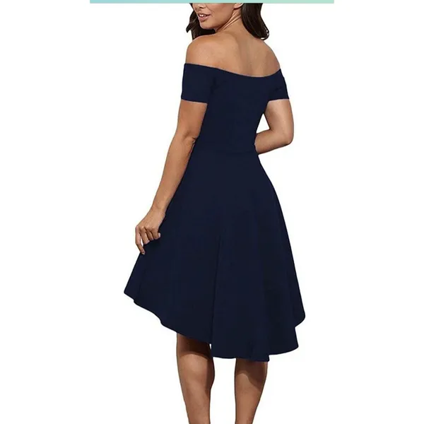 Sarin Mathews Off The Shoulder Dress Short Sleeve Navy Blue Asymmetrical Small - Image 2