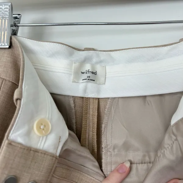 Aritzia Wilfred xsmall 00 tan beige straight leg high waisted tailored trousers - Image 3