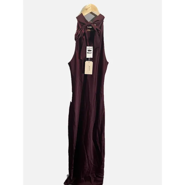 WAYF Halter Maxi Dress Womens L Merlot Satin Bow Back Wedding Guest Formal Gown - Image 3