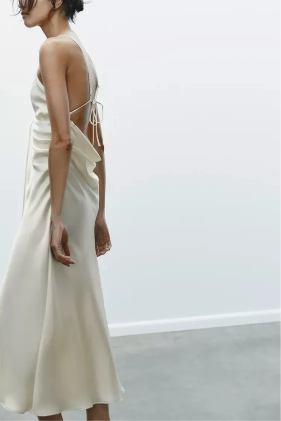 Zara dress midi maxi ivory satin tied slip evening summer wedding party - Image 19