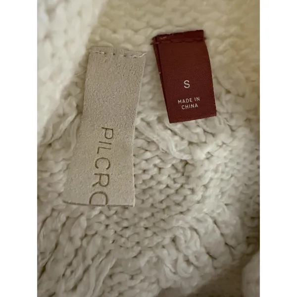 Anthropologie Pilcro Crop‎ Rolled Neck Cable Knit Sweater Ivory Women's Size Sm - Image 9