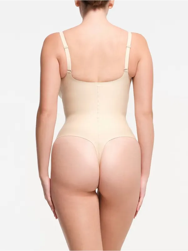 SKIMS NWT Body Core Sculpt Plunge Thong Bodysuit Shapewear Sand Tan Beige Nude - Image 5