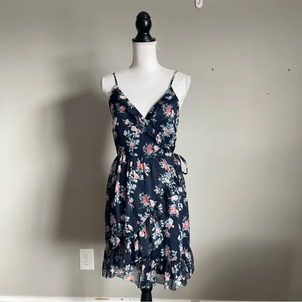 ABERCROMBIE & FITCH | Blue Floral Wrap Mini Dress Sz S(T) - Image 2