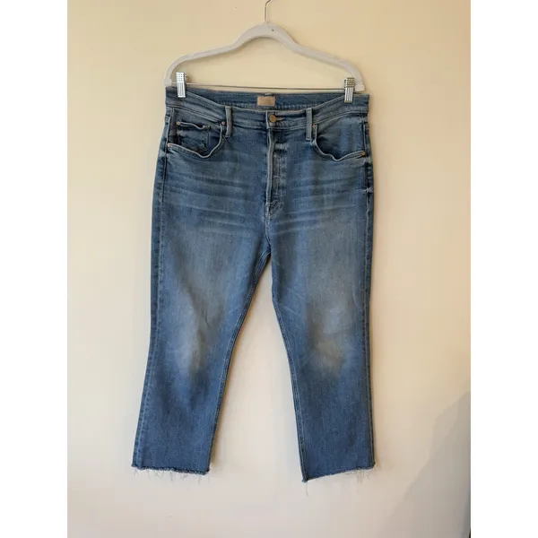 Mother Tripper Ankle Fray Jeans Womens 32 Blue Distressed Raw Hem Bohemian - Image 3