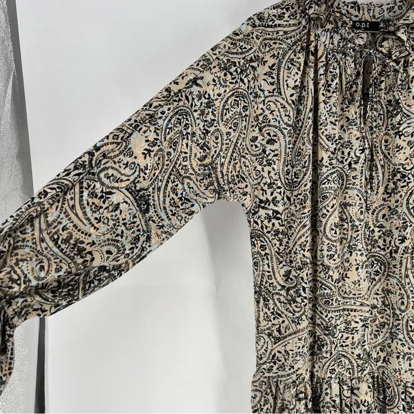 OPT Boho‎ Paisley Print Long Sleeve Tiered Midi Dress Peasant Prairie Ruffle M - Image 5