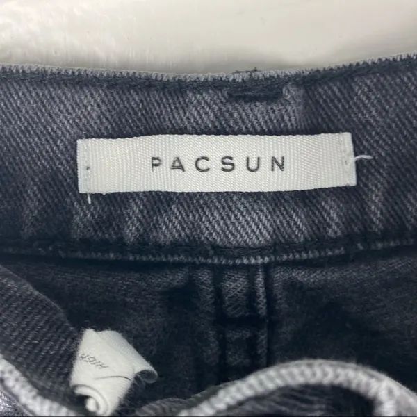 PACSUN Black Wash High Rise Straight Ripped Distressed Frayed Hem Jeans Size 24 - Image 3