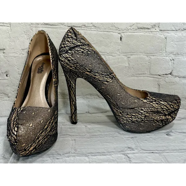 Charlotte Russe Gold Sparkle Fishnet Heels  - Image 8