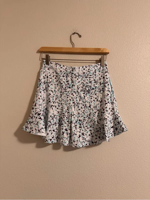 PGA Tour White Skater Skirt with Black & Teal Geometric Print - Image 4