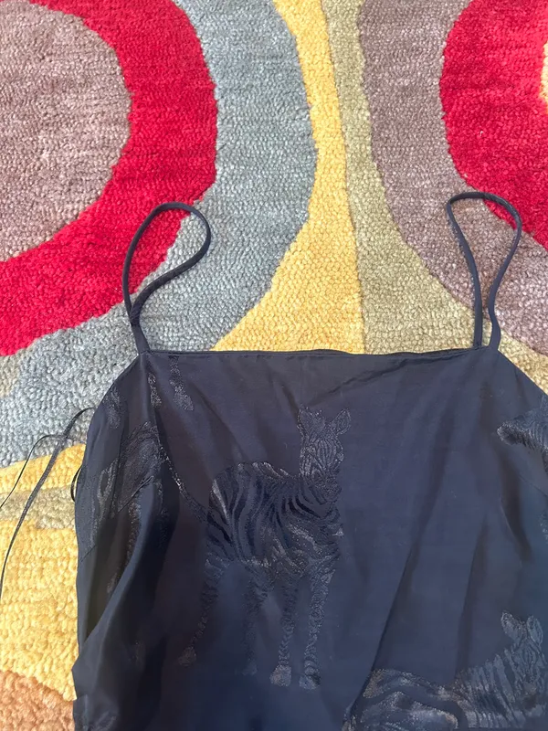 ZARA NWOT Women Black Satin Zebra Print Strappy Mini Dress Spaghetti Straps XS - Image 3