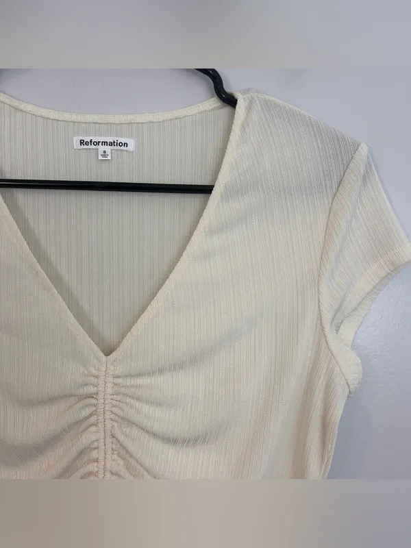 Reformation Mariam Short Sleeve Cream/Ivory Knit Ribbed Top Size Small - Image 5