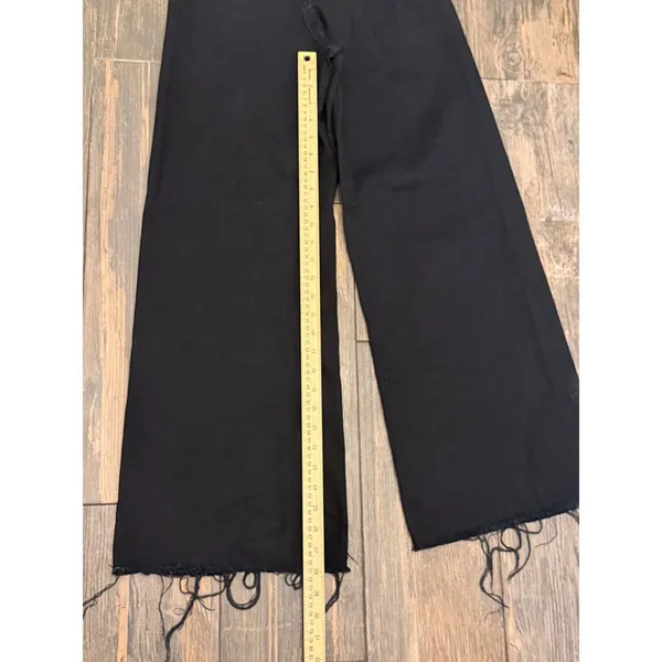 Zara Black Wide Leg Raw Fray Hem High Rise Jean Size 4 Stretch Patch Pockets EUC - Image 7