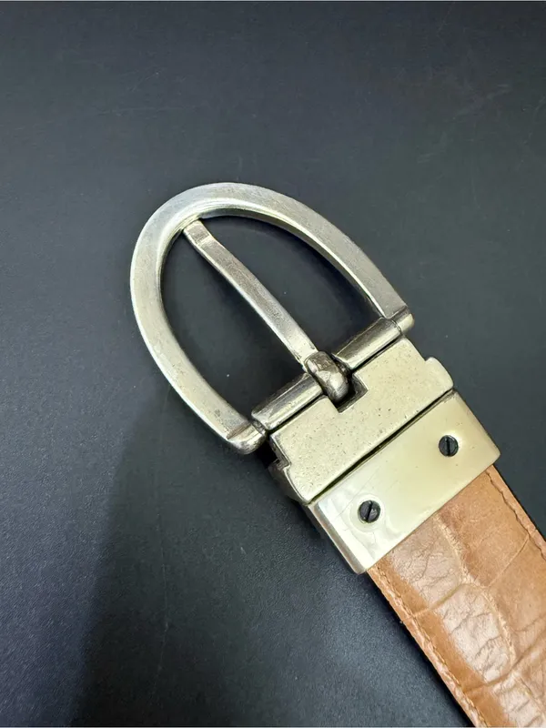 LRL LAUREN Ralph Lauren Brown/Beige Croc Leather Twist & Flip Reversible Belt 30 - Image 8