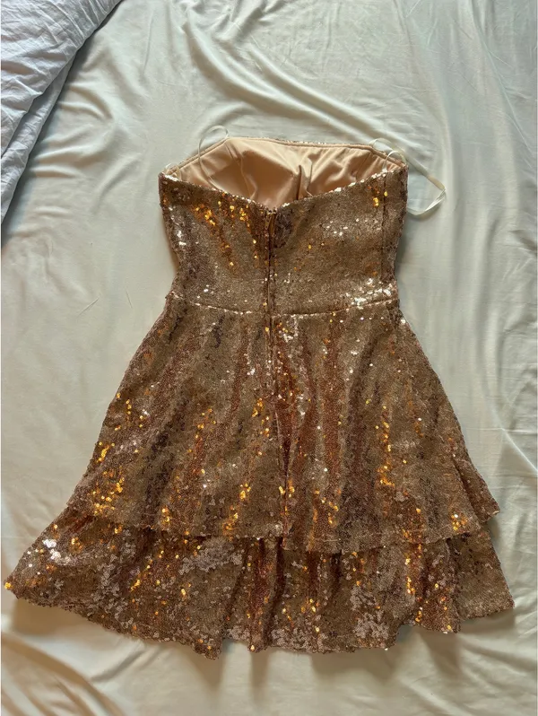 Windsor Sequin Mini Dress Rose Gold Small - Image 2