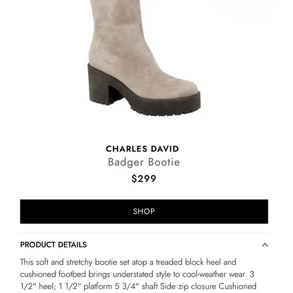 Charles David Taupe Suede Platform Ankle Boots Made in Italy Lug‎ Sole Size 39 - Image 9