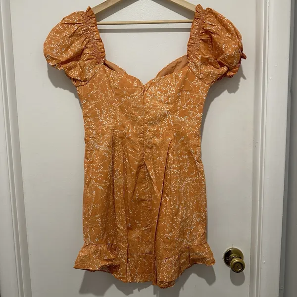 FIELD DREAMS PUFF SLEEVE TIE-UP BODICE DRESS FLORAL PRINT SUNSET‎ Size Large - Image 7