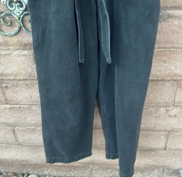 Happy Nature Jumpsuit Women’s XL Black Denim Wide Leg Kate Zip Up Belted NWT - Image 5