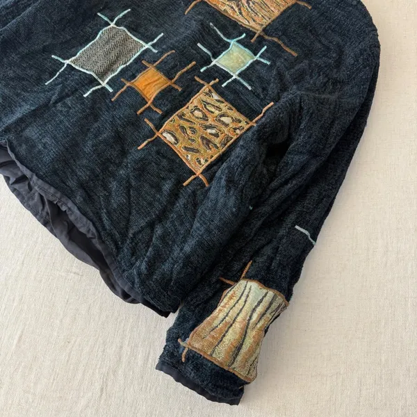 Alex Kin Vintage Patchwork‎ Animal Print Jacket Black Missy Large Art to Wear - Image 13