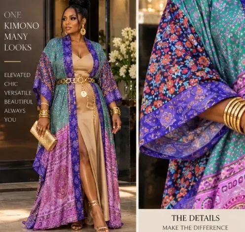 Indian silk Sari Kimono Robe Purple - Image 2